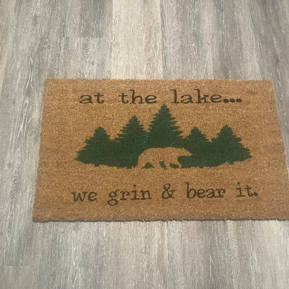 At the Lake...We Grin & Bear It decorative coir doormat